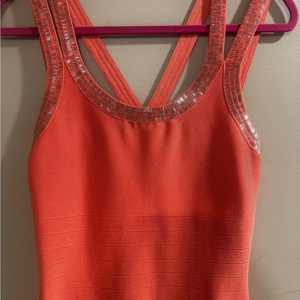 Marciano Vibrant Coral Dress with Shimmer Straps - Picture 4 of 7